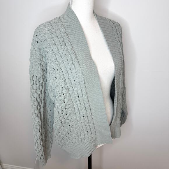 Abercrombie & Fitch Cable Chunky Knit Open Front Cardigan Sage Green Size Medium - Picture 5 of 12